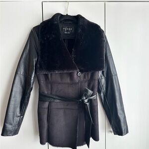 Inuage Black Faux Fur and Leather Jacket